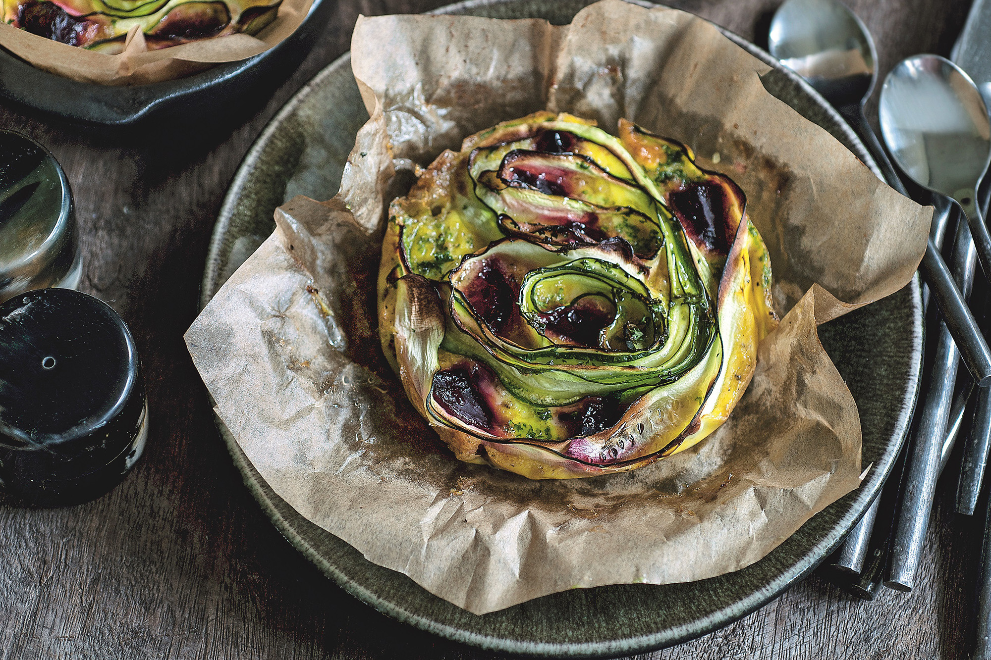 Omelet with zucchini and beet