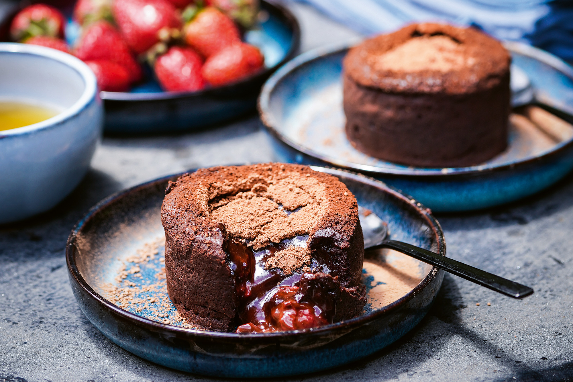 Chocolademoelleux met aardbeien (keto)